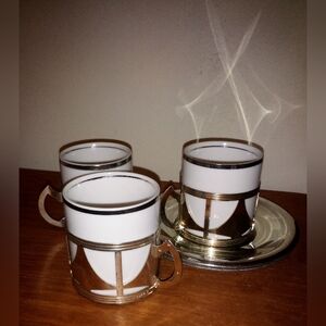 Vintage Eberle Silver Plated Expresso Cups And Saucers Set Of 3